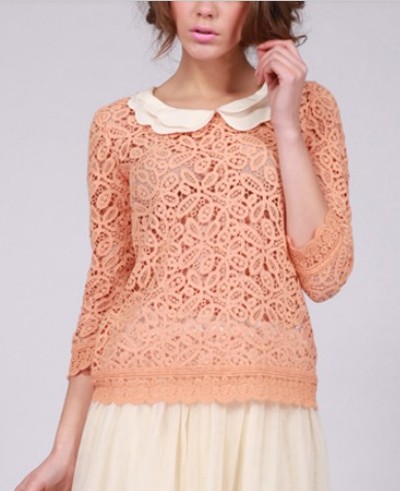 orange lace women blouses - Click Image to Close
